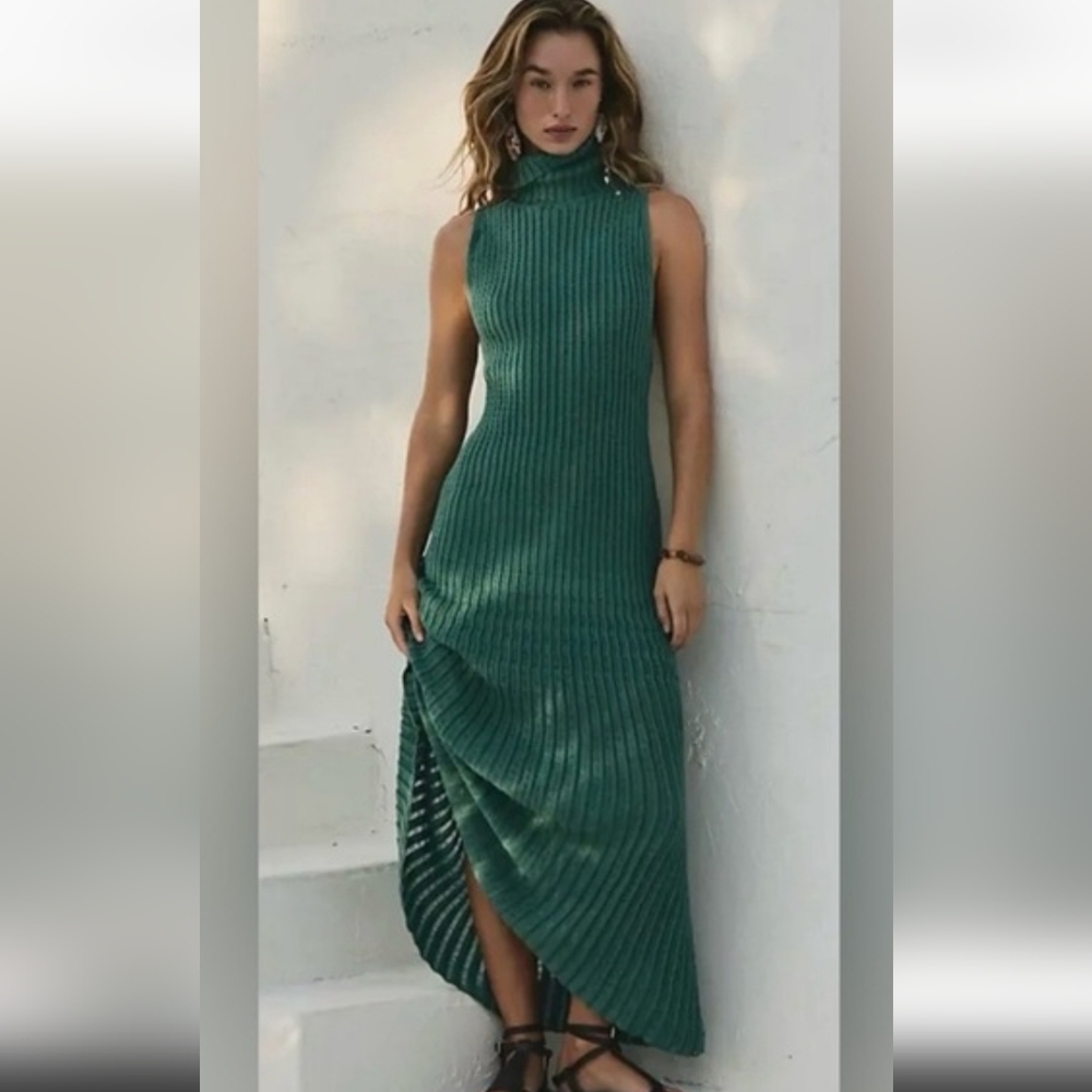 NWT FREE PEOPLE HARLEY SWEATER MAXI DRESS IN FROSTY SPRUCE, Medium